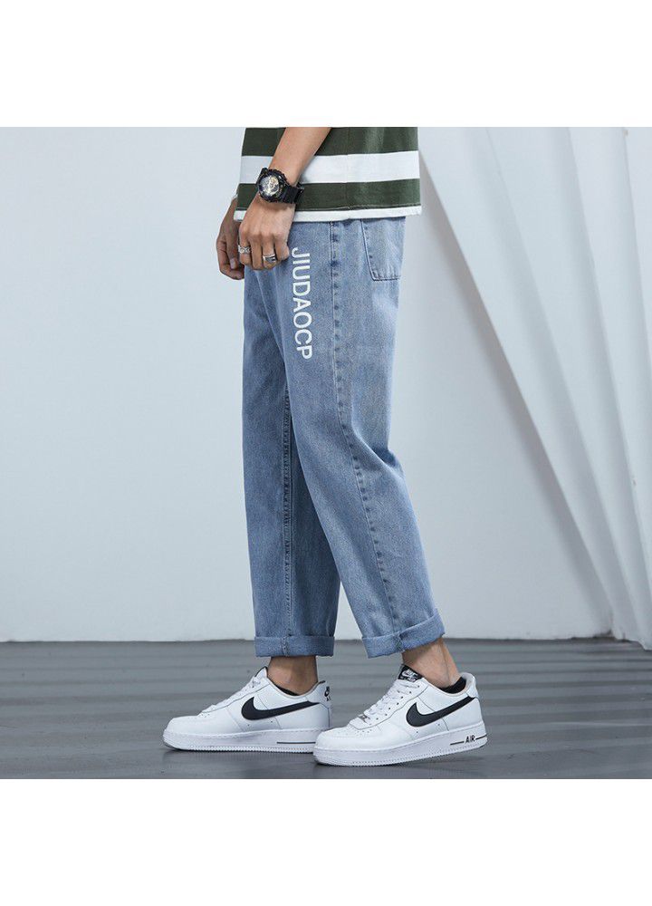 Spring and summer thin men's jeans 2021 new Hong Kong Style Korean casual loose wash wide leg pants