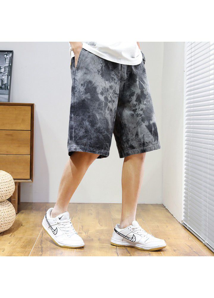 Summer 2021 thin denim shorts Capri pants men's youth Korean loose holed casual pants men's wear