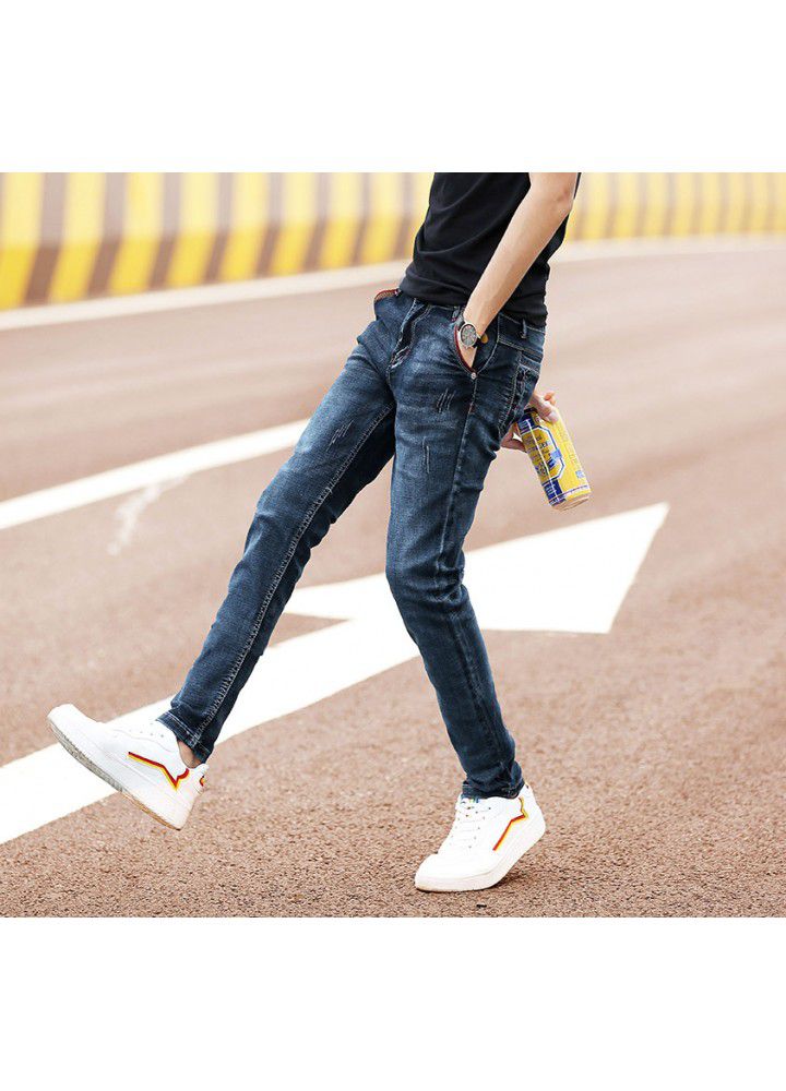 2021 spring jeans men's thin slim Leggings foreign trade youth leisure straight pants Korean washing