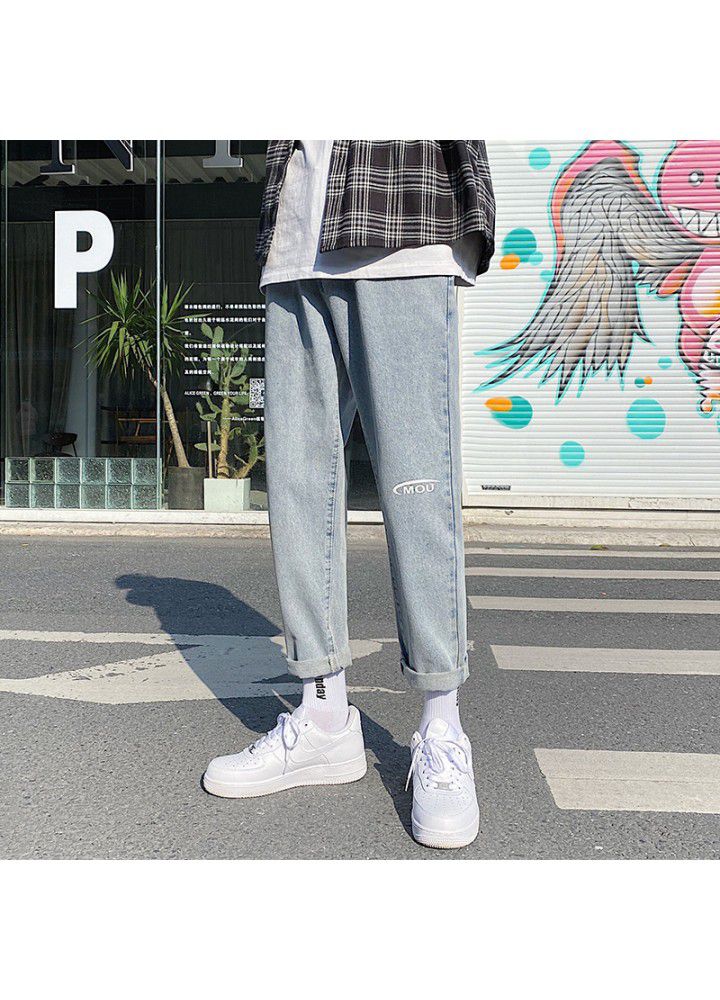 Summer thin jeans men's loose straight casual Korean fashion brand wide leg pants
