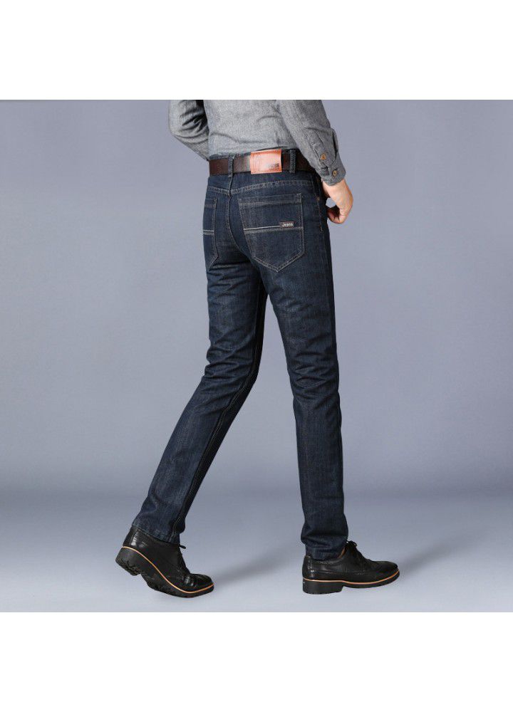 Men's business dress jeans 2021 spring new youth middle waist straight elastic casual loose men's pants