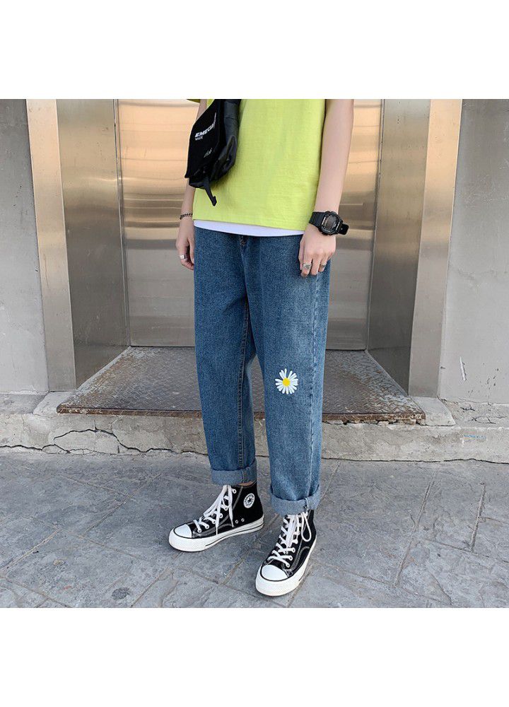 Wide leg straight tube loose Daisy jeans men's spring Hong Kong Style Korean style long pants