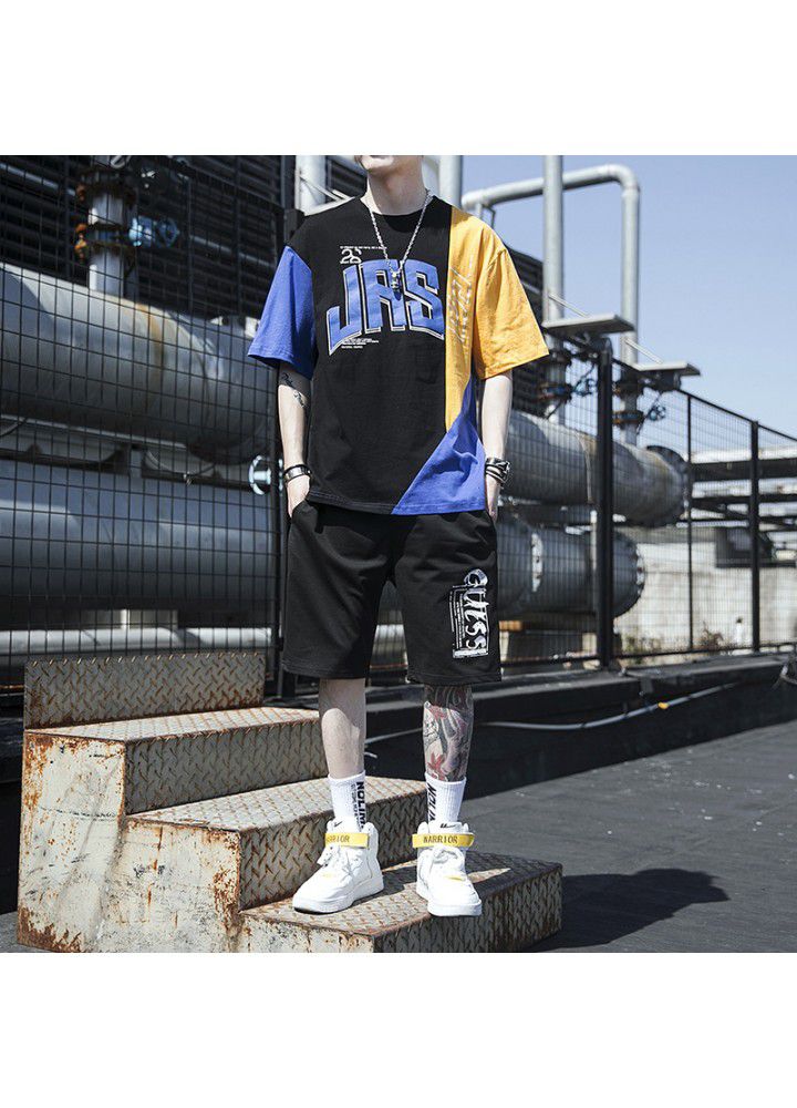 2021 summer cotton casual suit men's national fashion thin round neck sleeveless vest T-shirt youth ball suit