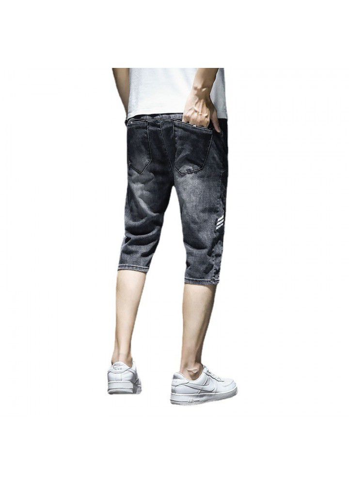 Men's Denim Shorts men's summer thin 7-point loose Harlan Korean fashion hole casual fashion brand pants