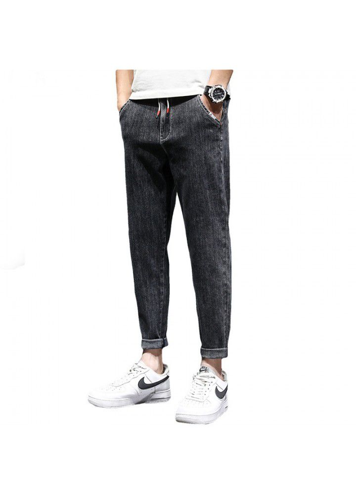 2021 autumn new large men's Korean fashion casual loose middle waist small leg jeans men's pants