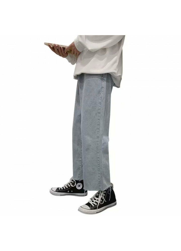 Fall feeling wide leg jeans in autumn and winter men's trendy brand loose teenagers straight tube daddy trendy quarter pants