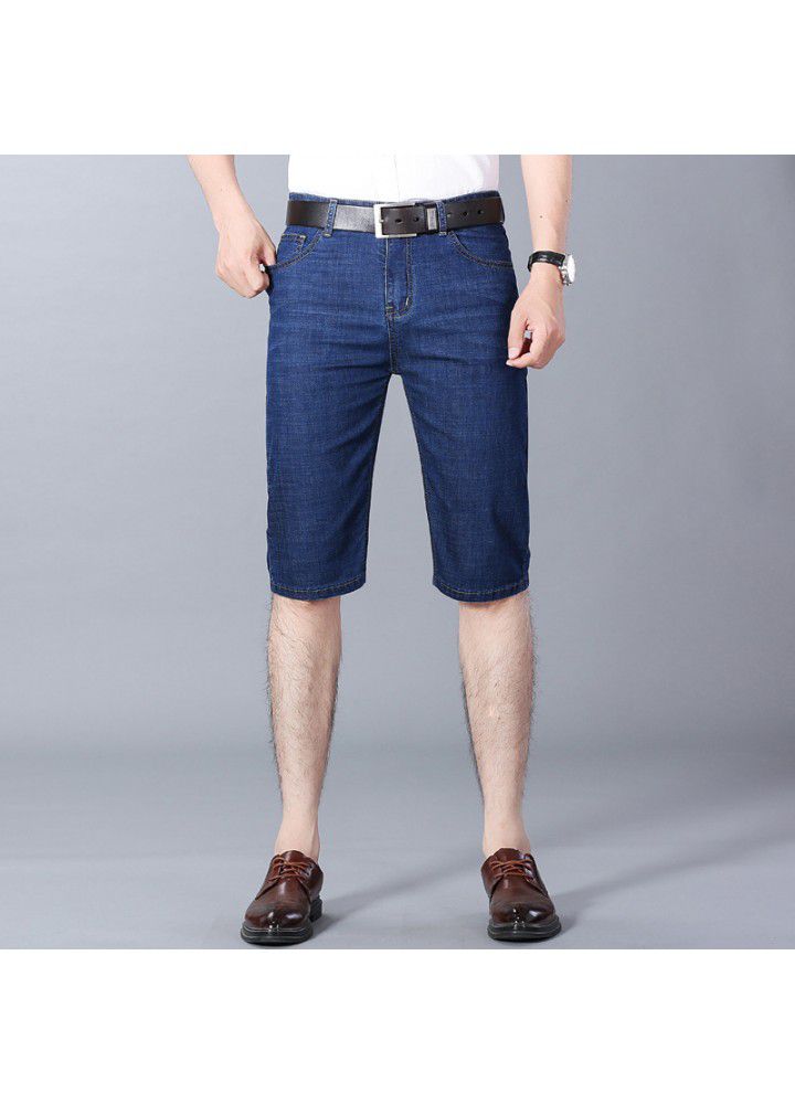 Denim shorts men's summer 2021 elastic thin casual spot blue middle waist Youth Foreign Trade washed cotton pants