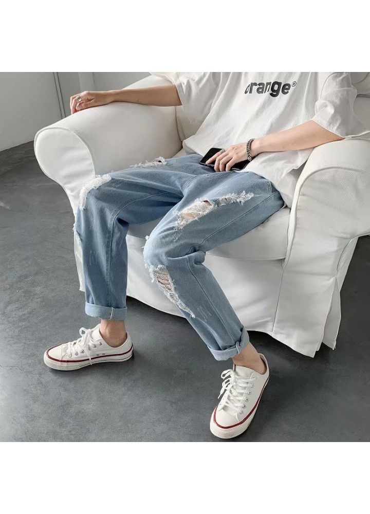 9-point jeans men's loose summer thin men's pants
