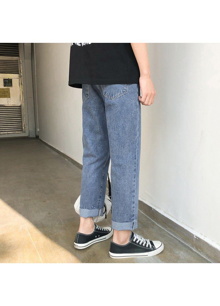 Spring and summer thin men's jeans 2021 new Hong Kong Style Korean casual loose wash wide leg pants