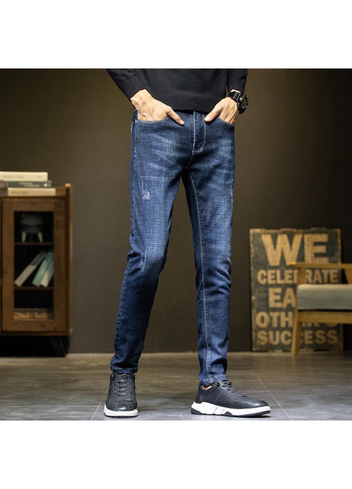 Spring jeans men's blue Korean fashion slim fit small leg men's pants youth elastic casual men's pants