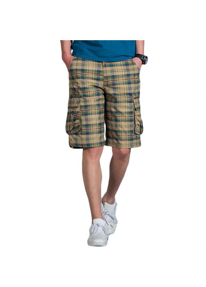 2021 summer men's large Capris straight large underpants Plaid beach breeches large casual pants
