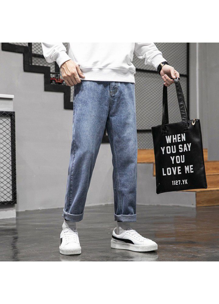 Spring and summer thin men's jeans 2021 new Hong Kong Style Korean casual loose wash wide leg pants