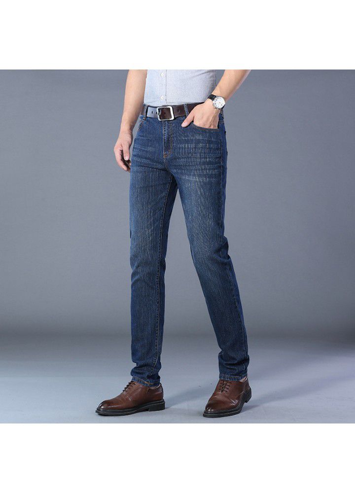 Autumn 2021 men's elastic youth pants blue jeans casual cotton waist straight tube spot wholesale jeans