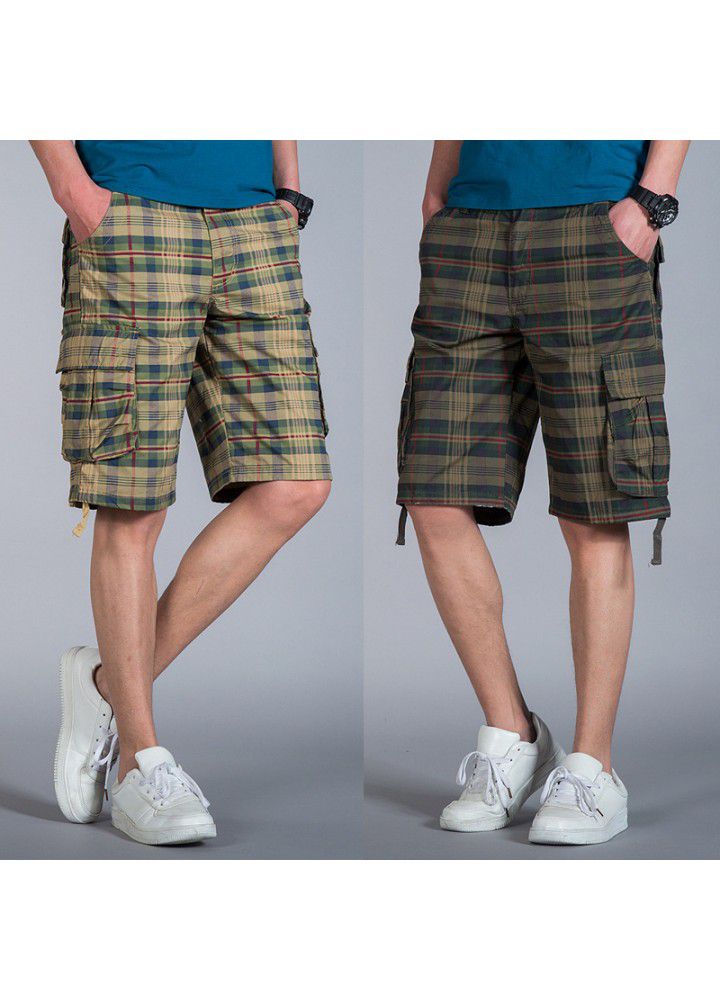 2021 summer men's large Capris straight large underpants Plaid beach breeches large casual pants