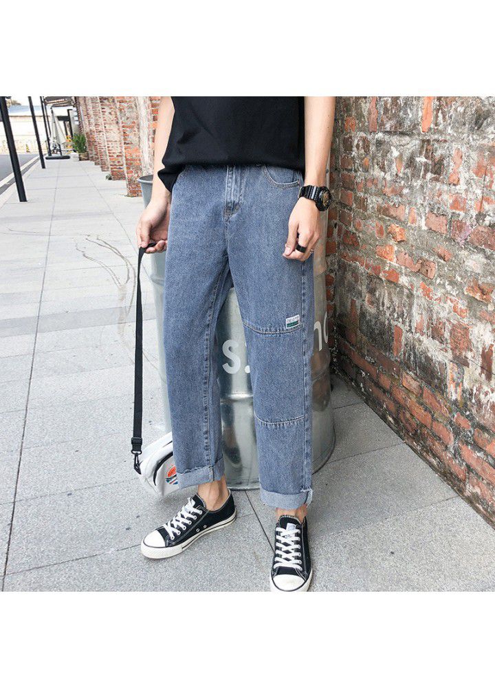 2021 spring free youth Korean casual ordinary cotton blue mid waist Capri Jeans wholesale jeans in stock