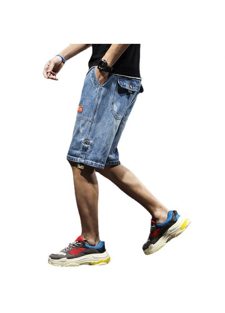 Summer denim shorts men's thin Capris Korean version hole casual wash youth trend foreign trade pants