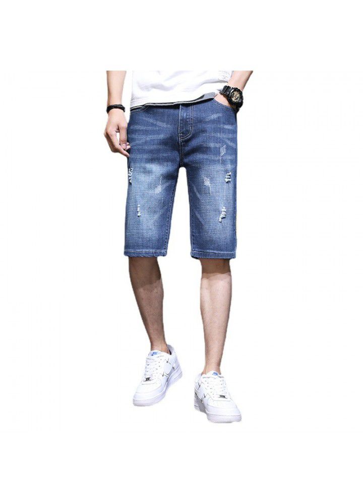 Men's shorts jeans Korean casual slim simple fashion straight tube 5-point pants jeans summer new