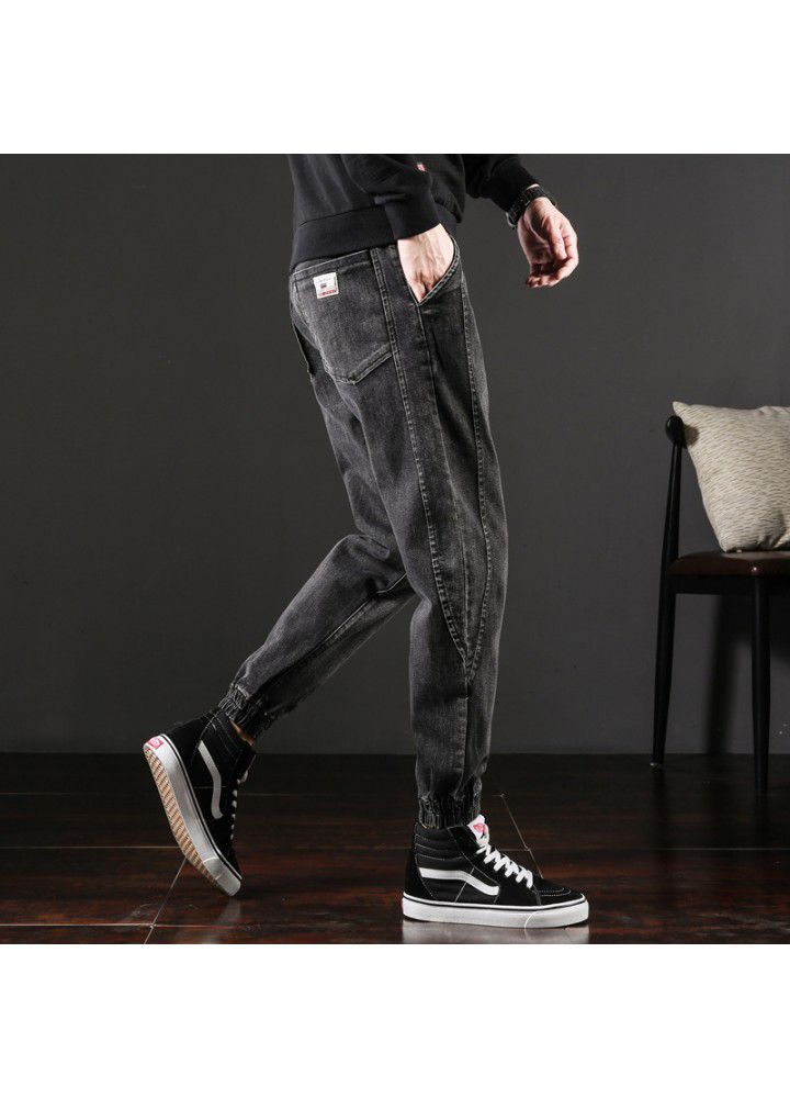 2021 spring and autumn new jeans men's Korean fashion casual men's fashion handsome nine point Harlan men's pants