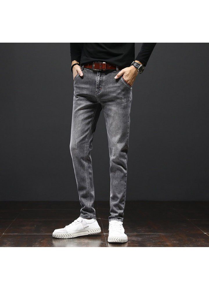 2021 spring jeans men's thin slim Leggings foreign trade youth leisure straight pants Korean washing