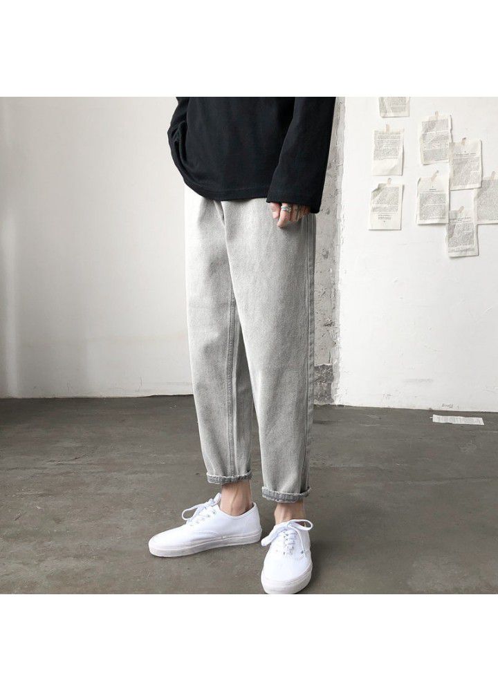 Korean men's ins casual pants fashion brand simple loose straight pants Harajuku BF chic solid color Capris