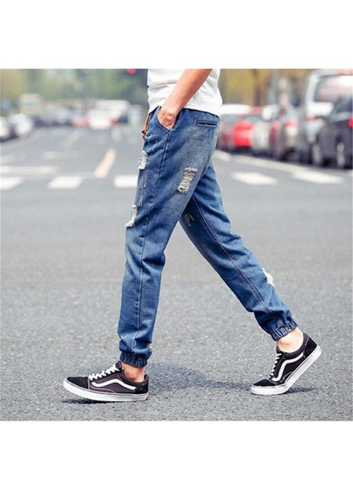 Wholesale spring and autumn men's small feet Korean version Harlan men's holed Leggings fashion men's baggy jeans