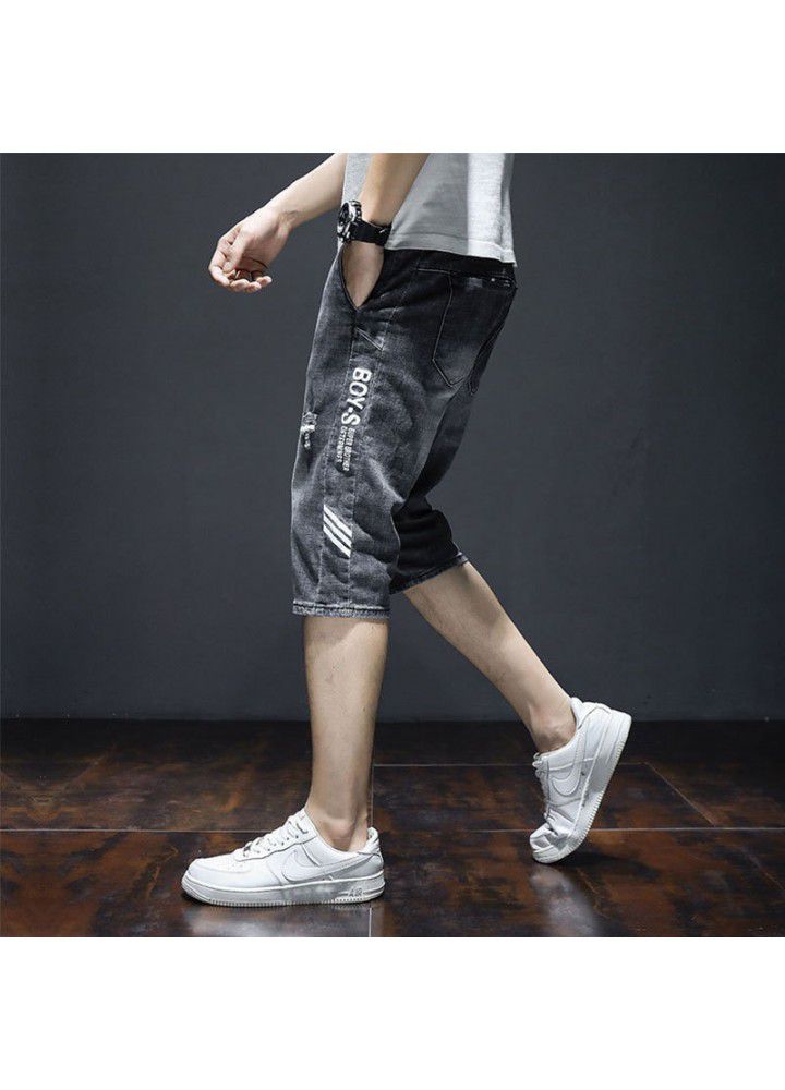 Men's Denim Shorts men's summer thin 7-point loose Harlan Korean fashion hole casual fashion brand pants