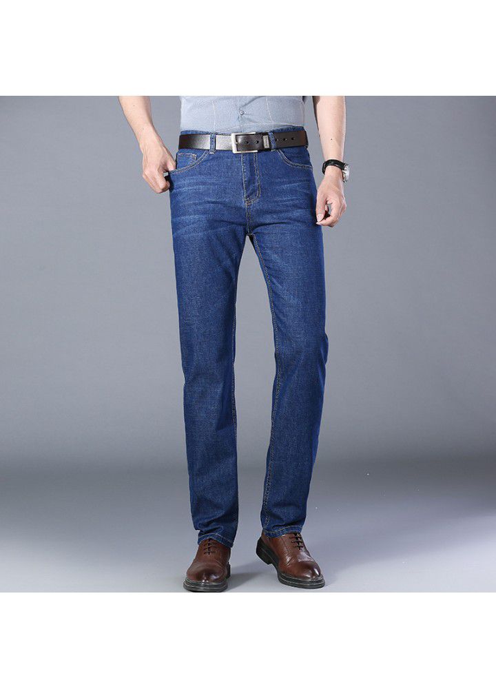 Wholesale autumn spot elastic mid waist thin blue denim youth cotton work pants men's jeans 2021