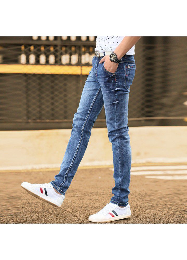 2021 spring jeans men's thin slim Leggings foreign trade youth leisure straight pants Korean washing