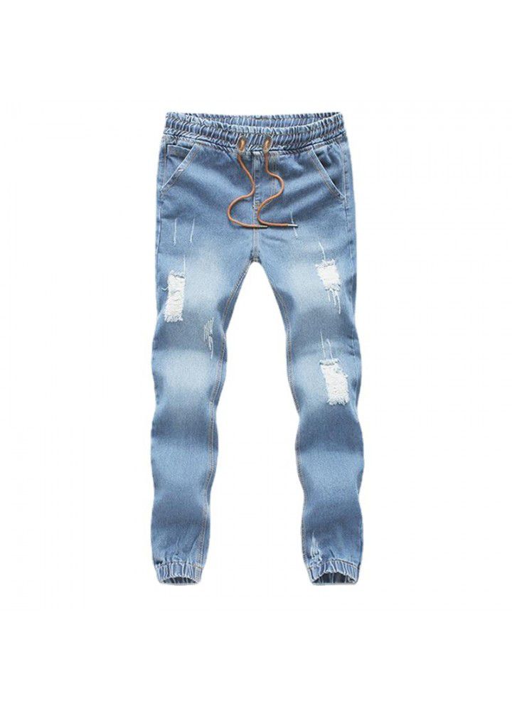 Wholesale spring and autumn men's small feet Korean version Harlan men's holed Leggings fashion men's baggy jeans