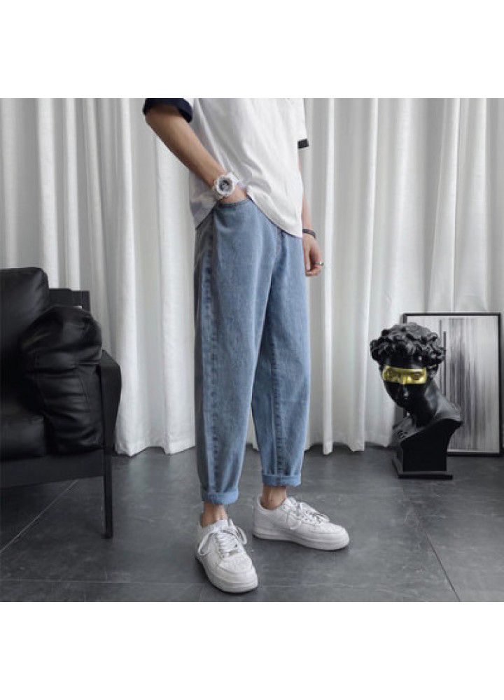2021 new pants men's summer slim Leggings Korean fashion thin jeans fashion