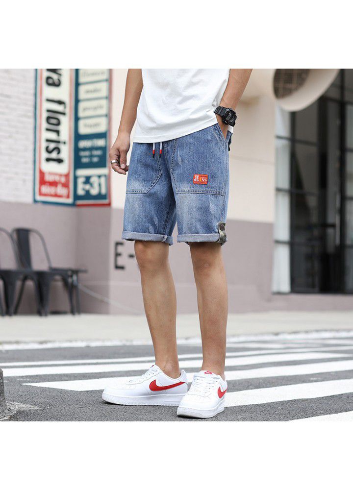 Summer thin denim shorts men's 5-point pants washing foreign trade leisure Korean version 2021 straight waist shorts