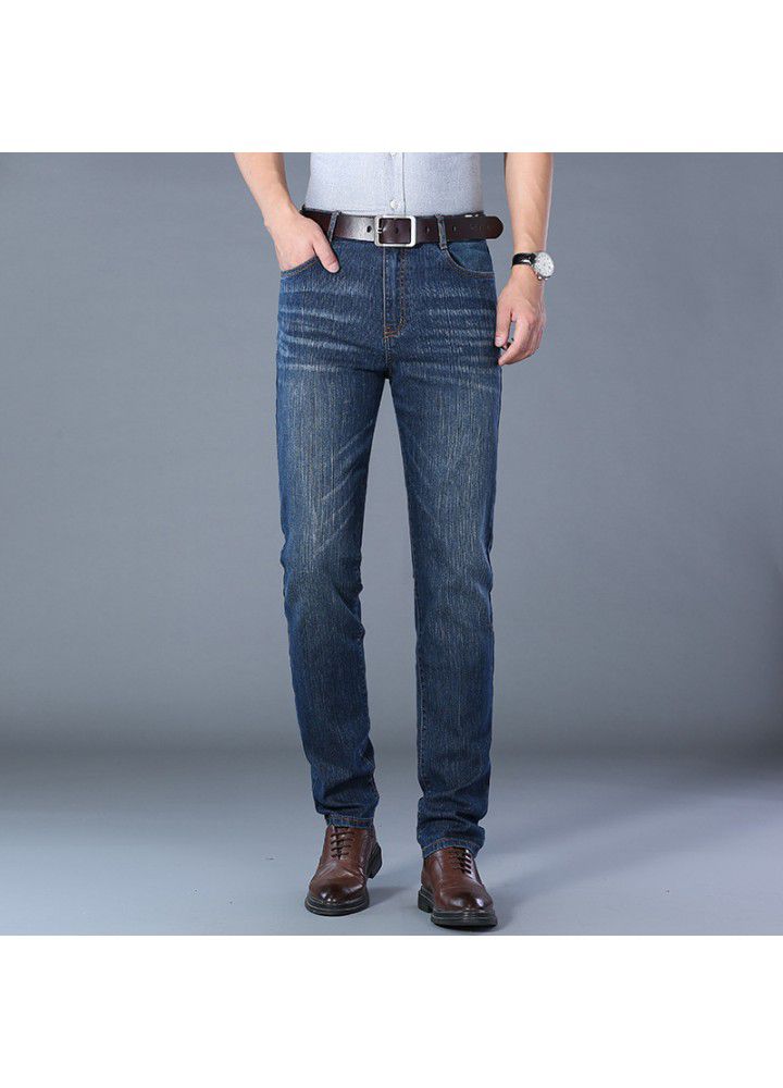 2021 four seasons men's ordinary trousers mid waist Blue Elastic youth cotton daily wash men's jeans