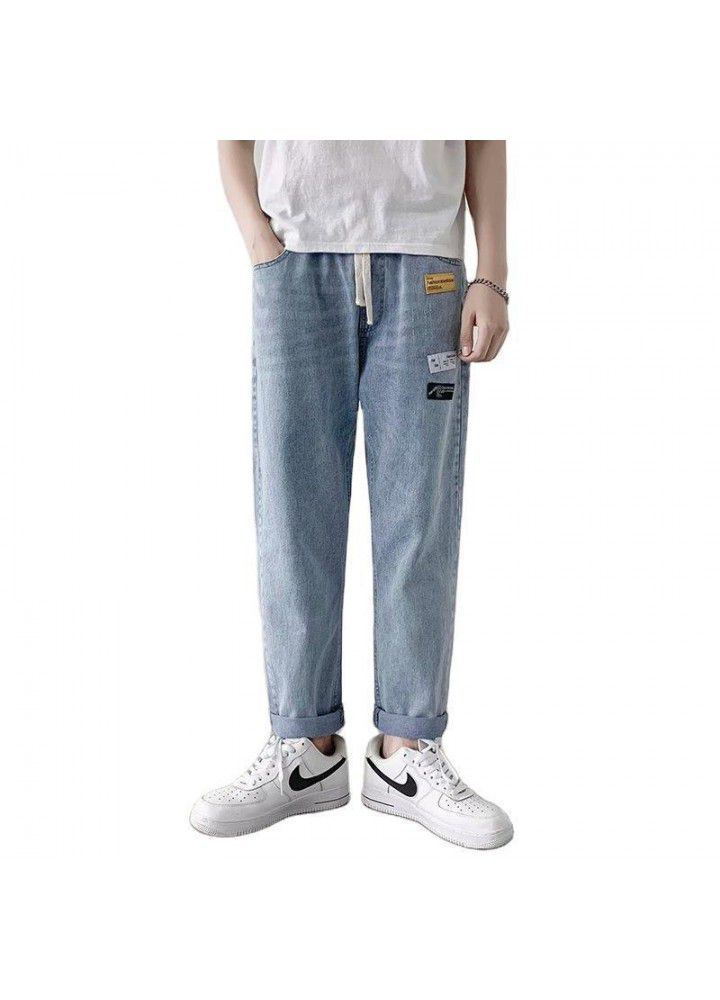 Men's loose fitting straight jeans autumn 2021 new Korean fashion brand casual thin pants men's wear