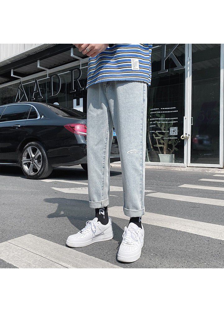 Summer thin jeans men's loose straight casual Korean fashion brand wide leg pants