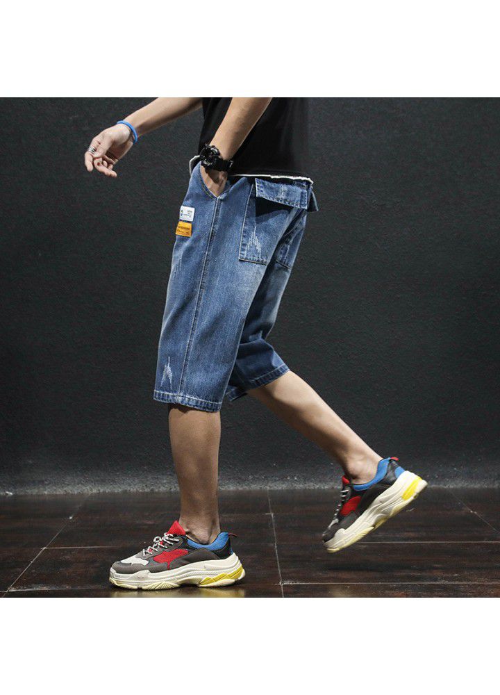 Summer denim shorts men's thin Capris Korean version hole casual wash youth trend foreign trade pants
