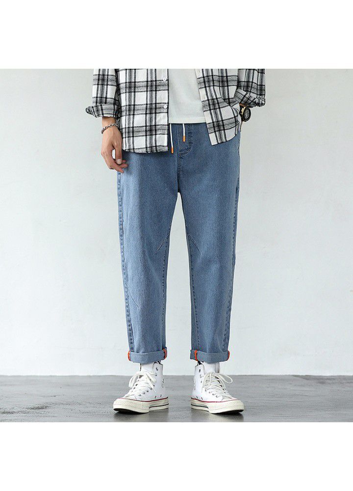 Autumn jeans men's Korean loose trend straight casual Harlan men's wide leg pants