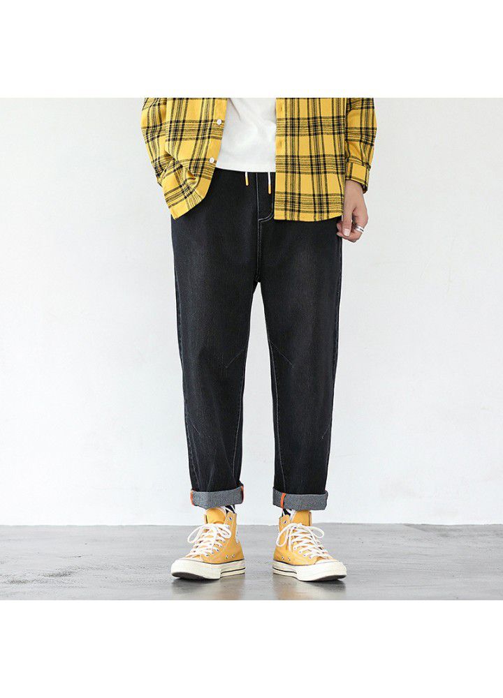 Autumn jeans men's Korean loose trend straight casual Harlan men's wide leg pants