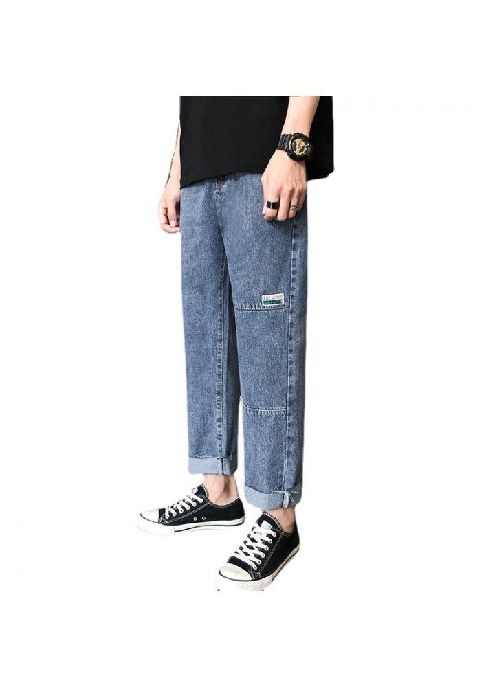 2021 spring free youth Korean casual ordinary cotton blue mid waist Capri Jeans wholesale jeans in stock