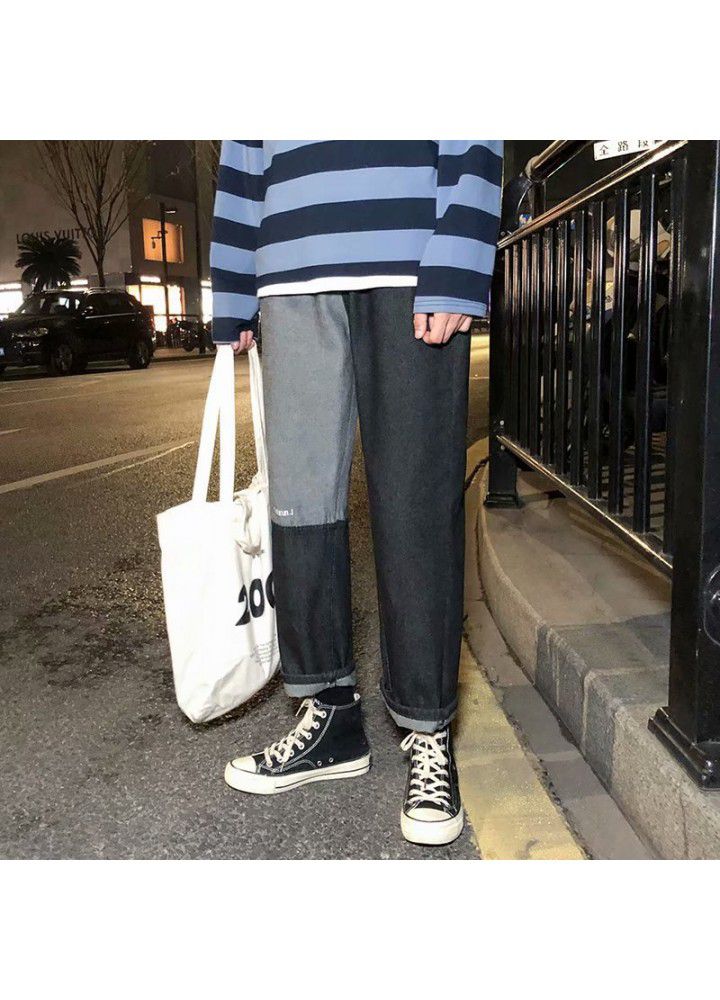 Trendy men's fashion jeans men's Japanese trendy brand elastic loose straight wide leg pants personality trend men's jeans