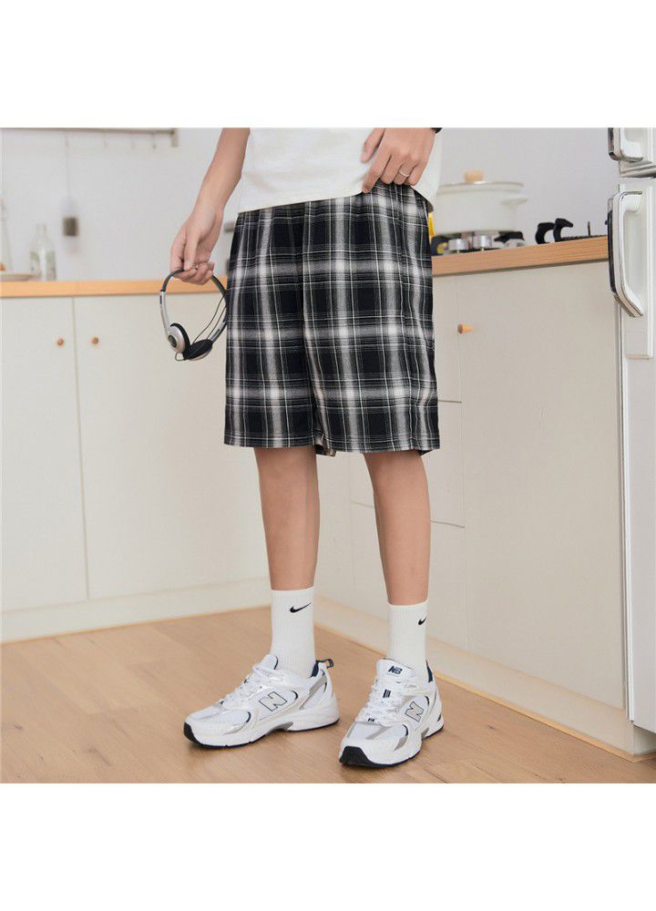 Men's shorts and Capris summer new Japanese street youth casual men's loose plaid pants trend