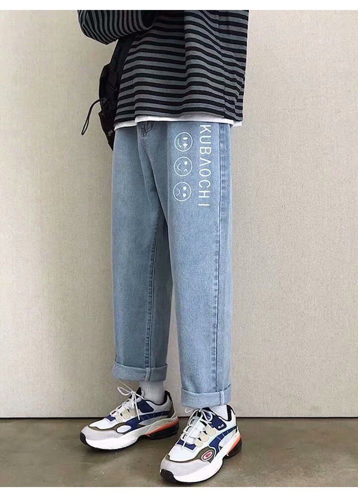 Jeans men's spring men's pants fashion brand loose casual wide leg pants Capri Pants Korean fashion straight pants