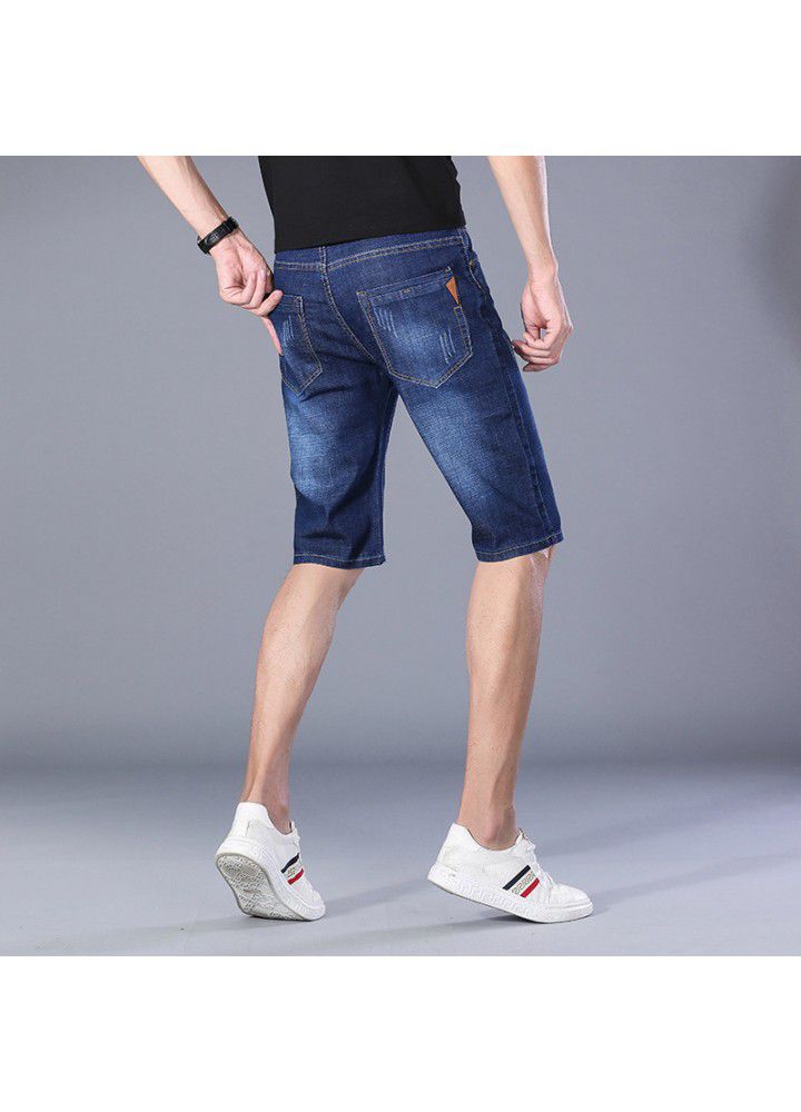 Summer men's jeans 2021 thin 5-point pants elastic Korean wash leisure Youth Foreign Trade shorts