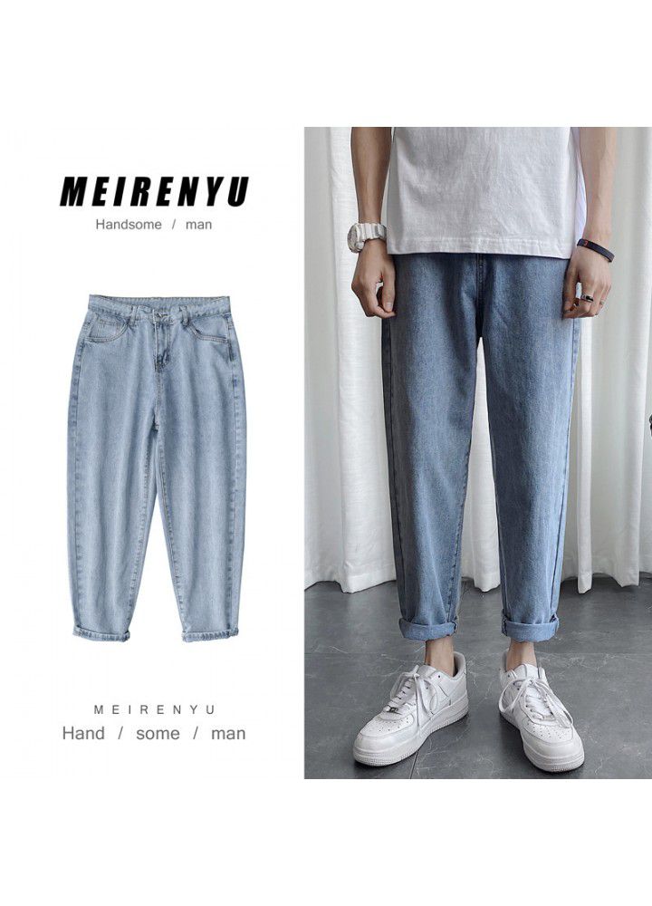 2021 new pants men's summer slim Leggings Korean fashion thin jeans fashion
