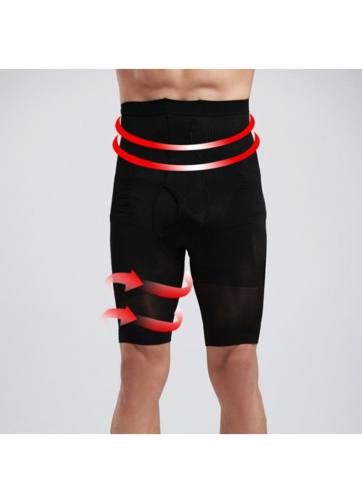 Wish hot selling men's high waist abdominal pants shorts sports five point body shaping pants high elastic and breathable corset pants