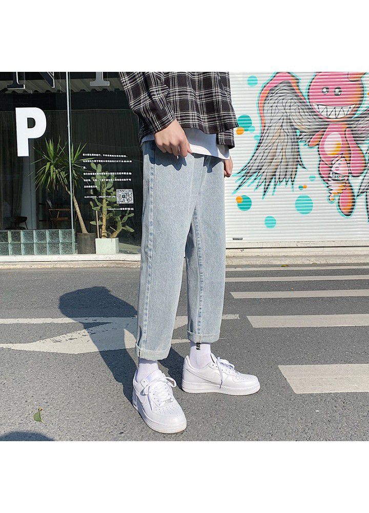 Summer thin jeans men's loose straight casual Korean fashion brand wide leg pants