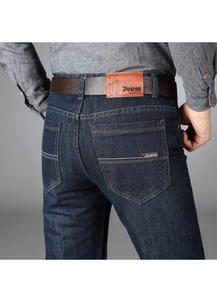 Men's business dress jeans 2021 spring new youth middle waist straight elastic casual loose men's pants
