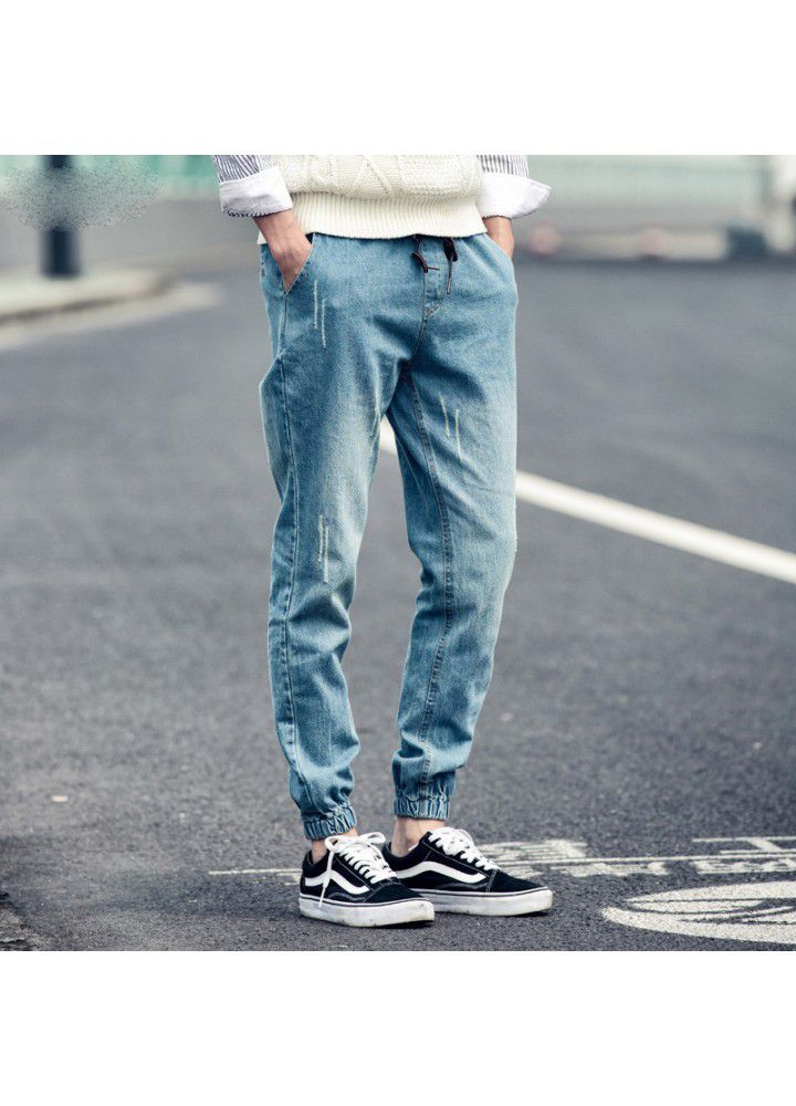 Autumn new men's Japanese casual jeans close legged loose legged pants Harlan pants for teenagers