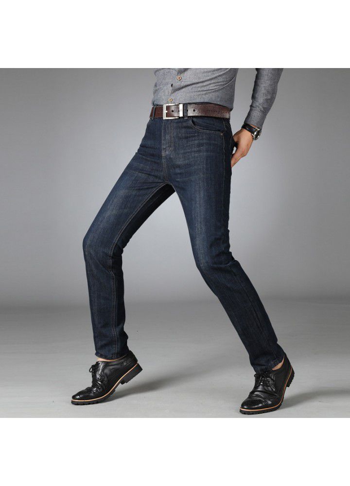 Men's business dress jeans 2021 spring new youth middle waist straight elastic casual loose men's pants
