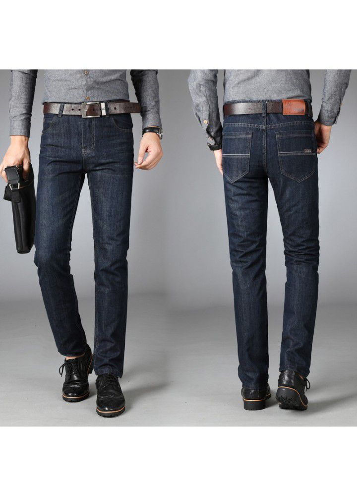 Men's business dress jeans 2021 spring new youth middle waist straight elastic casual loose men's pants