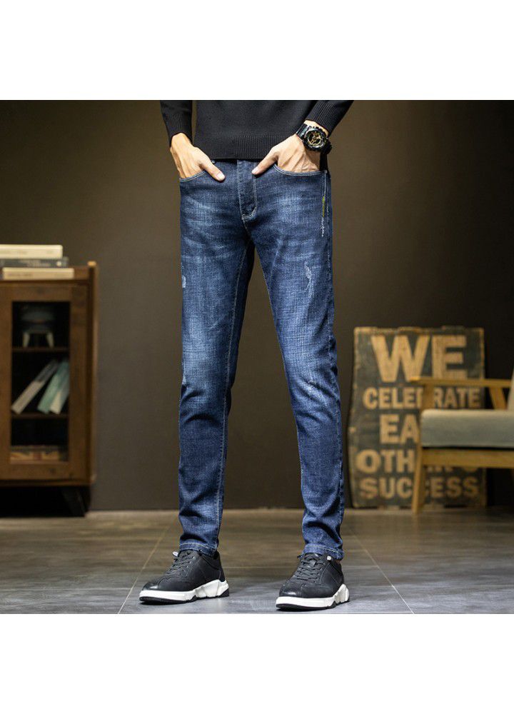 Spring jeans men's blue Korean fashion slim fit small leg men's pants youth elastic casual men's pants